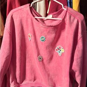 Zenana Outfitters Pink Floral Crew Neck Sweatshirt Upcycled